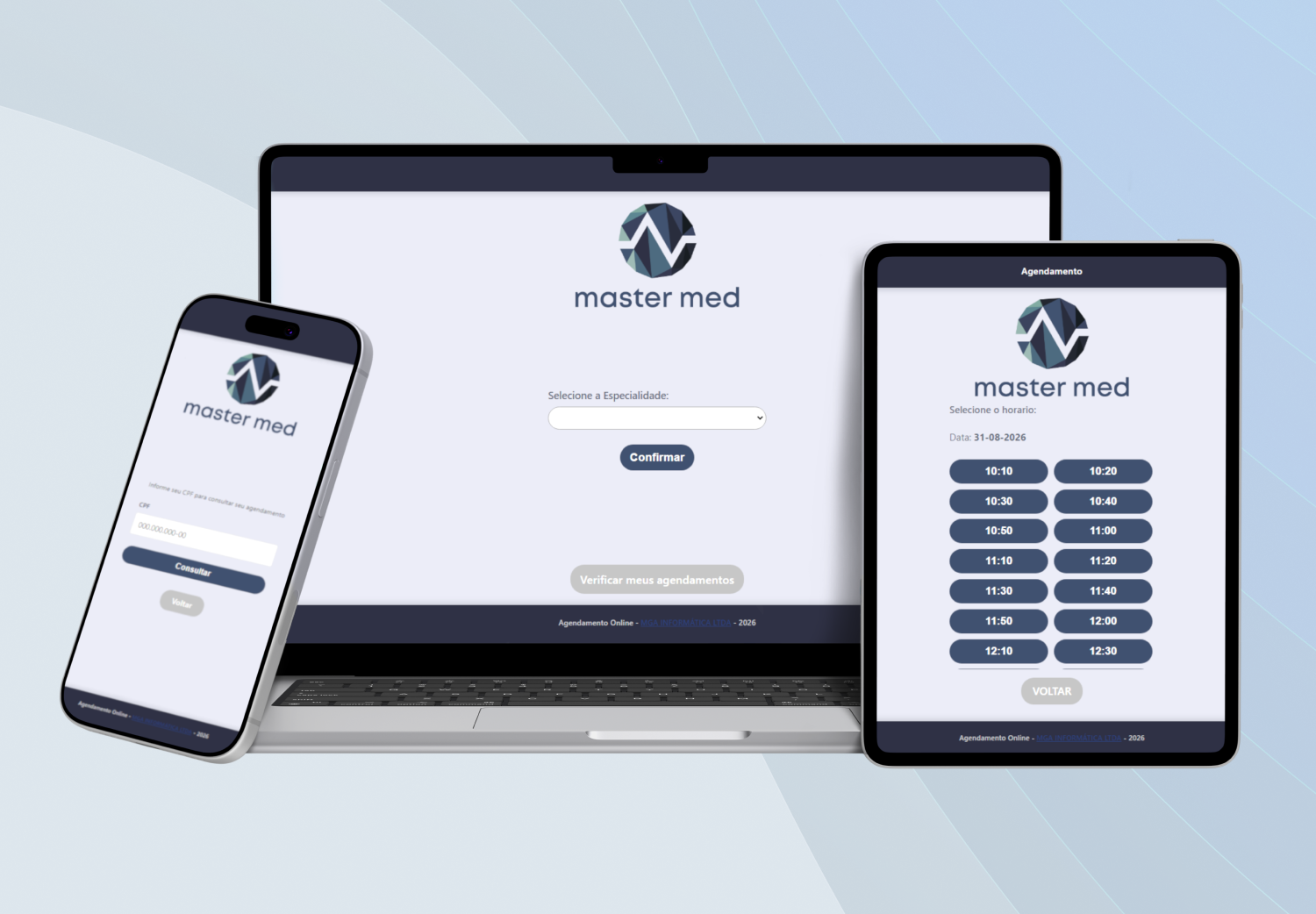 Tela do Agendamento Online Master Med